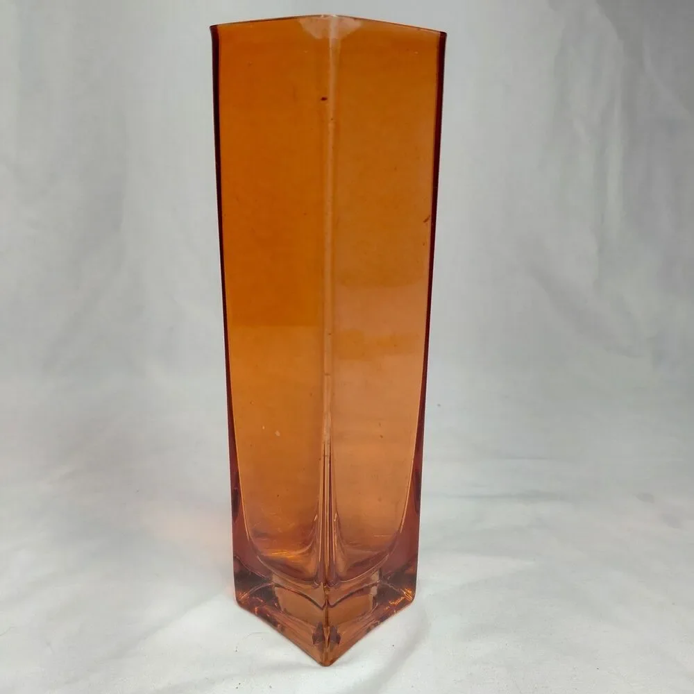 Glossy Amber Glass Rectangular Vase Decorative Solid China